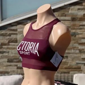 NWT Victorias Secret Mesh Long Line Sports Bra, Size Large, Burgundy